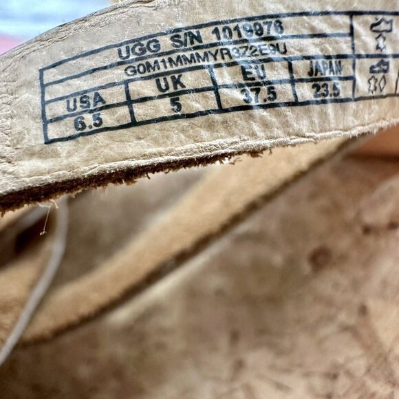 UGG Sandals Size 6.5  Nubuck Tan Lilah Strappy Suede Cork Wedge Hot! - Picture 8 of 12